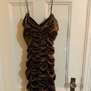 Urban Outfitters Shimmering Brown Ruched Mini Dress